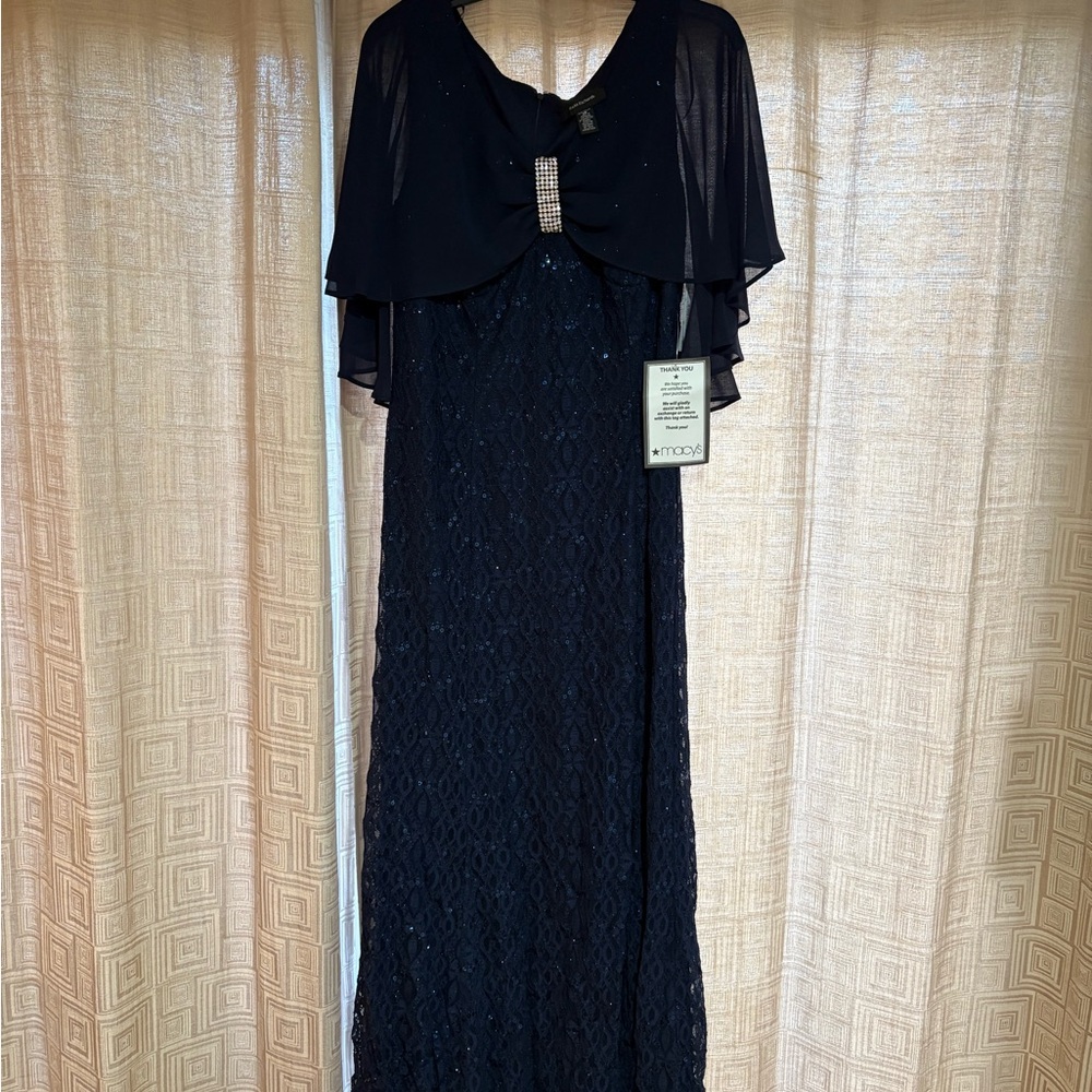 R&M Richards Blue Flutter Sleeve Maxi Gown